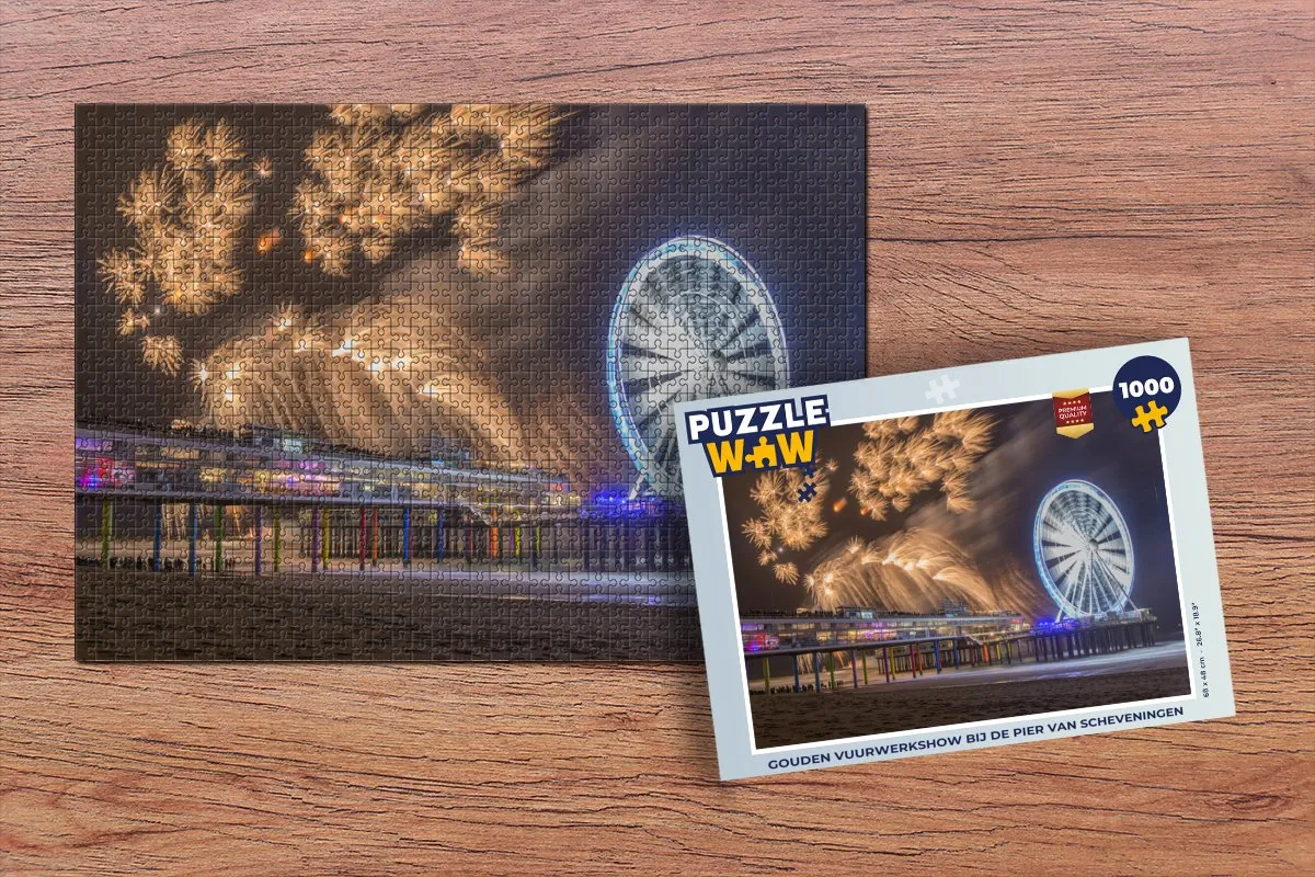 PuzzleWow Gouden Vuurwerkshow Scheveningen Legpuzzel 1000 Stuks - Multicolor