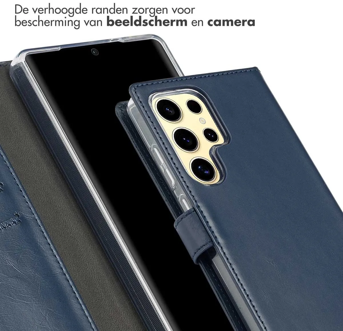 Selencia Hoesje Samsung Galaxy S25 Ultra - Echt Lederen Bookcase 3 Stuks - Blauw