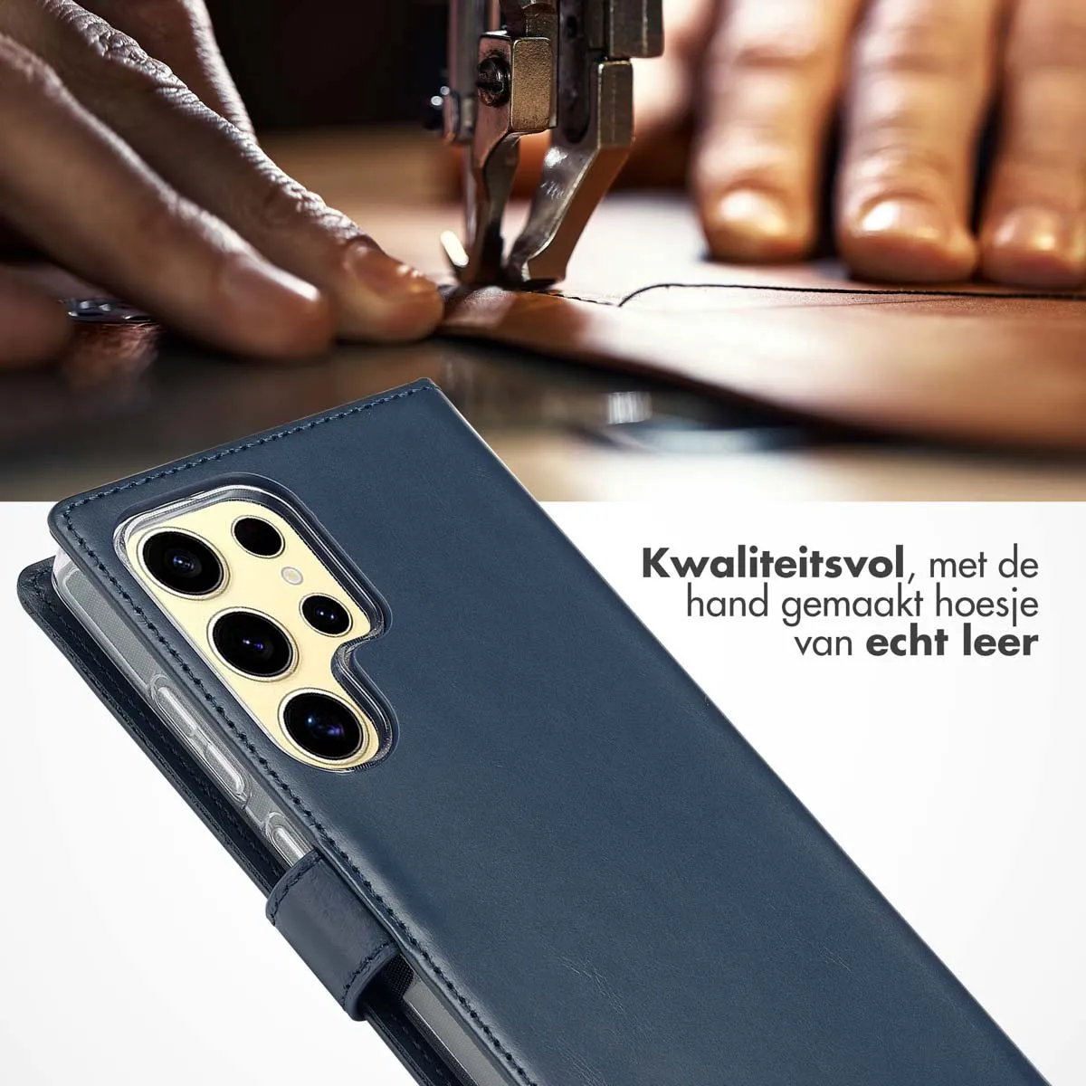 Selencia Hoesje Samsung Galaxy S25 Ultra - Echt Lederen Bookcase 3 Stuks - Blauw
