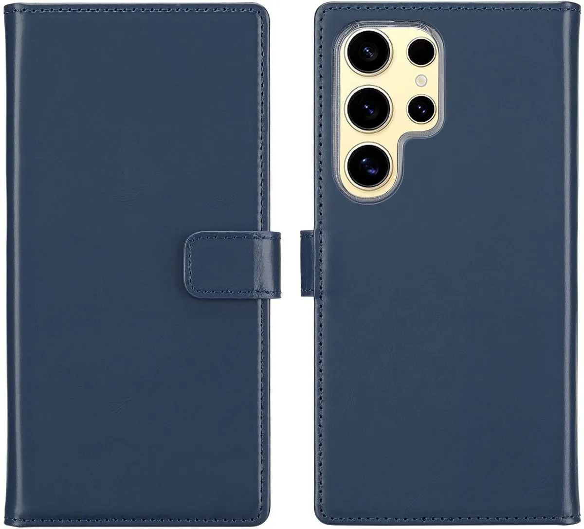 Selencia Hoesje Samsung Galaxy S25 Ultra - Echt Lederen Bookcase 3 Stuks - Blauw