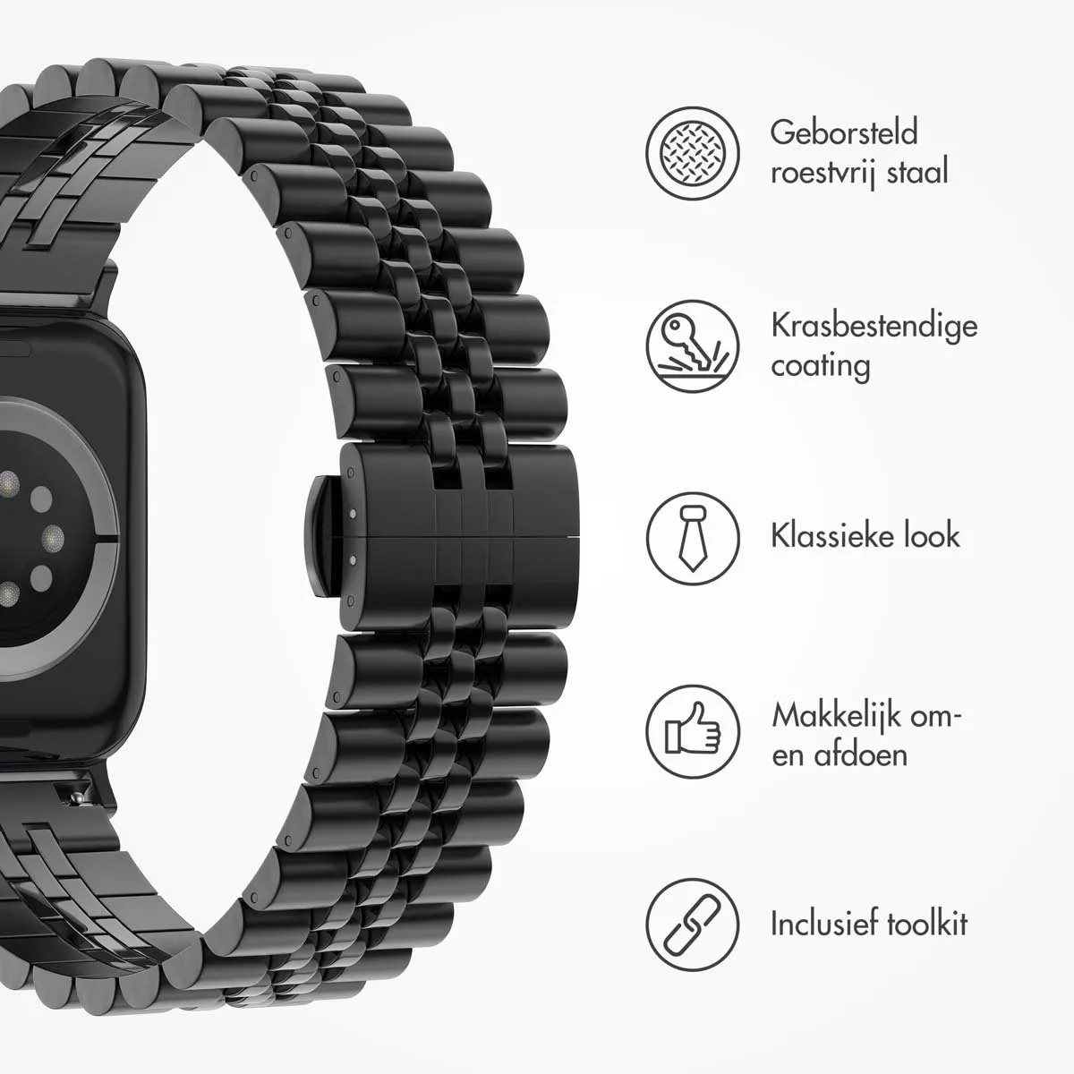Selencia Stalen Bandje Apple Watch 42mm - Zwart