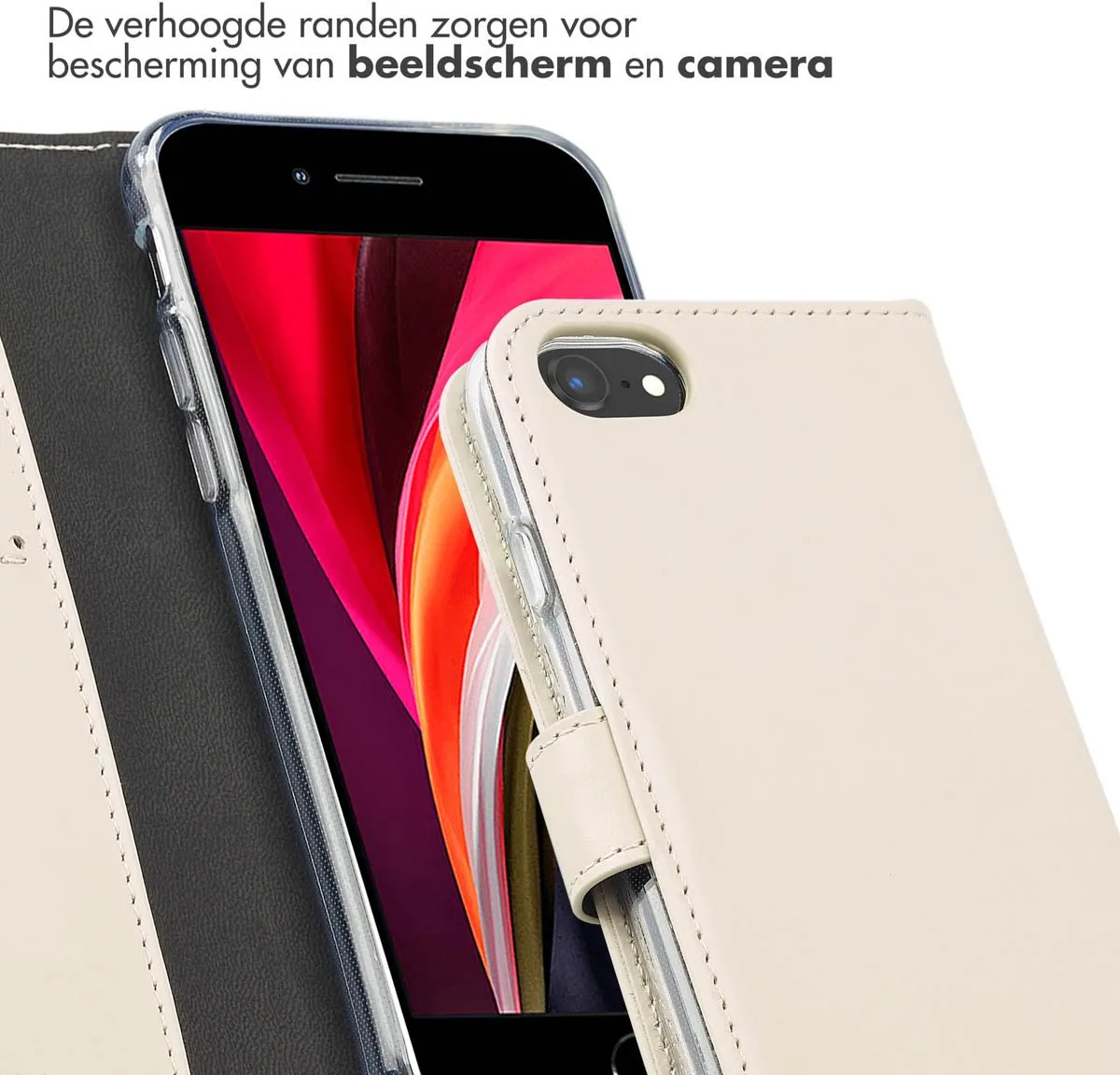 Selencia Hoesje iPhone SE/8/7 - Echt Lederen Bookcase - Greige