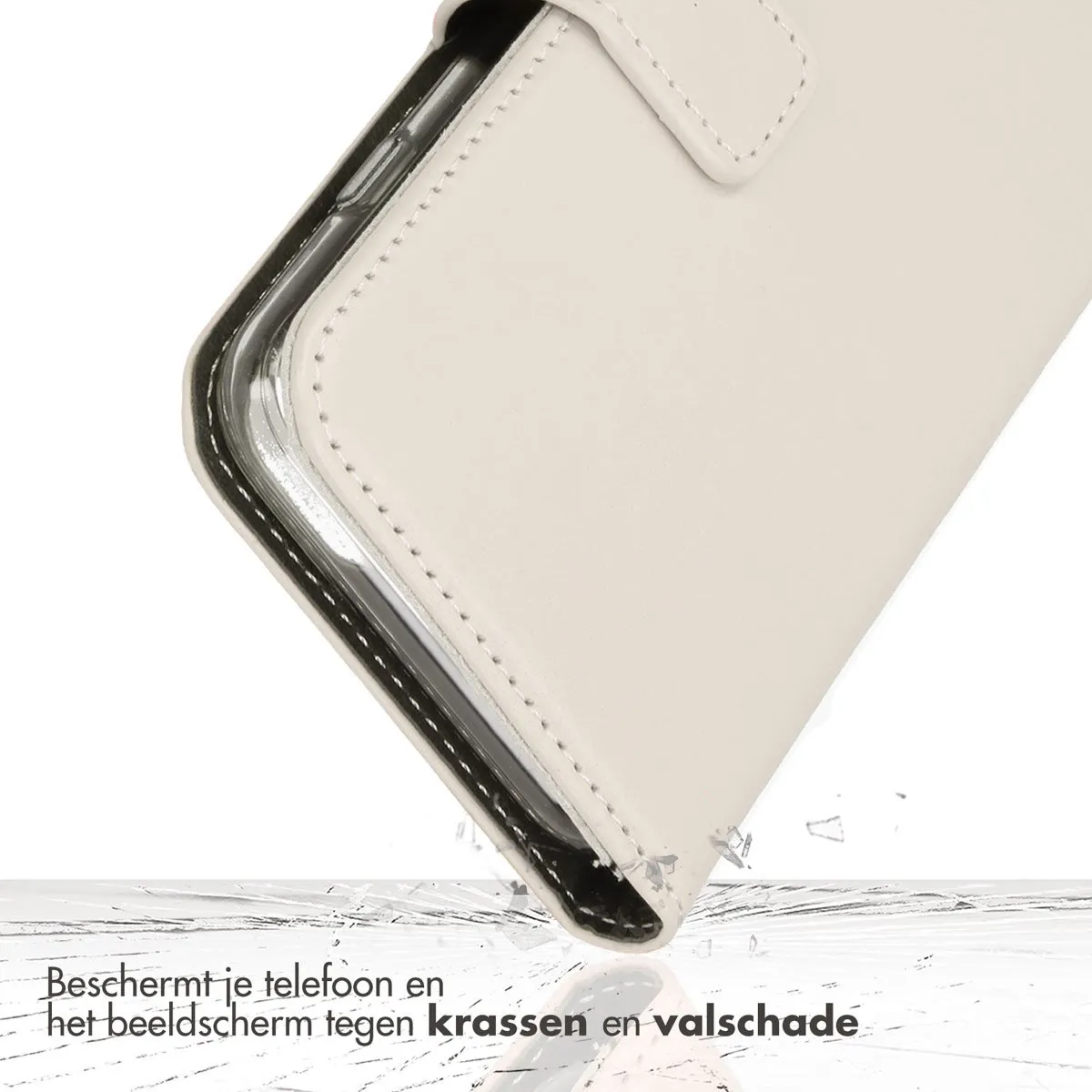 Selencia Hoesje iPhone SE/8/7 - Echt Lederen Bookcase - Greige
