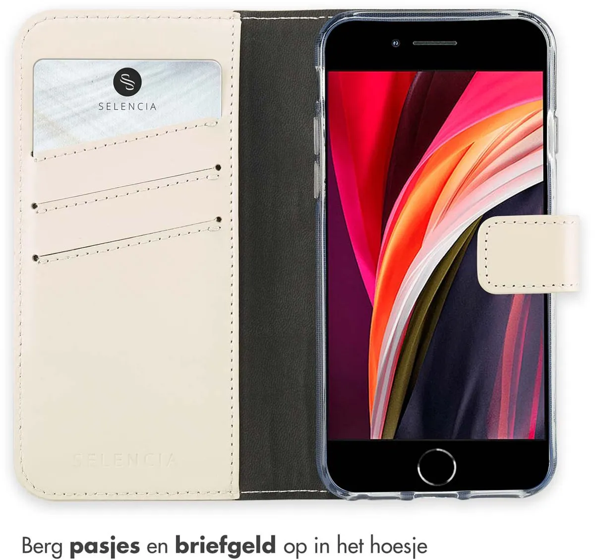 Selencia Hoesje iPhone SE/8/7 - Echt Lederen Bookcase - Greige