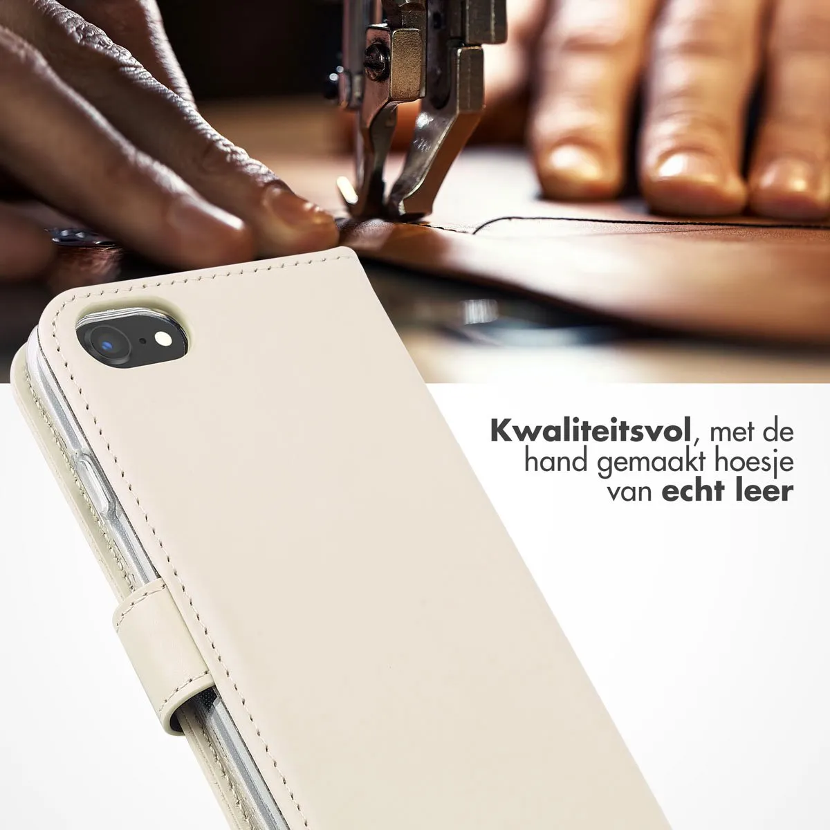 Selencia Hoesje iPhone SE/8/7 - Echt Lederen Bookcase - Greige