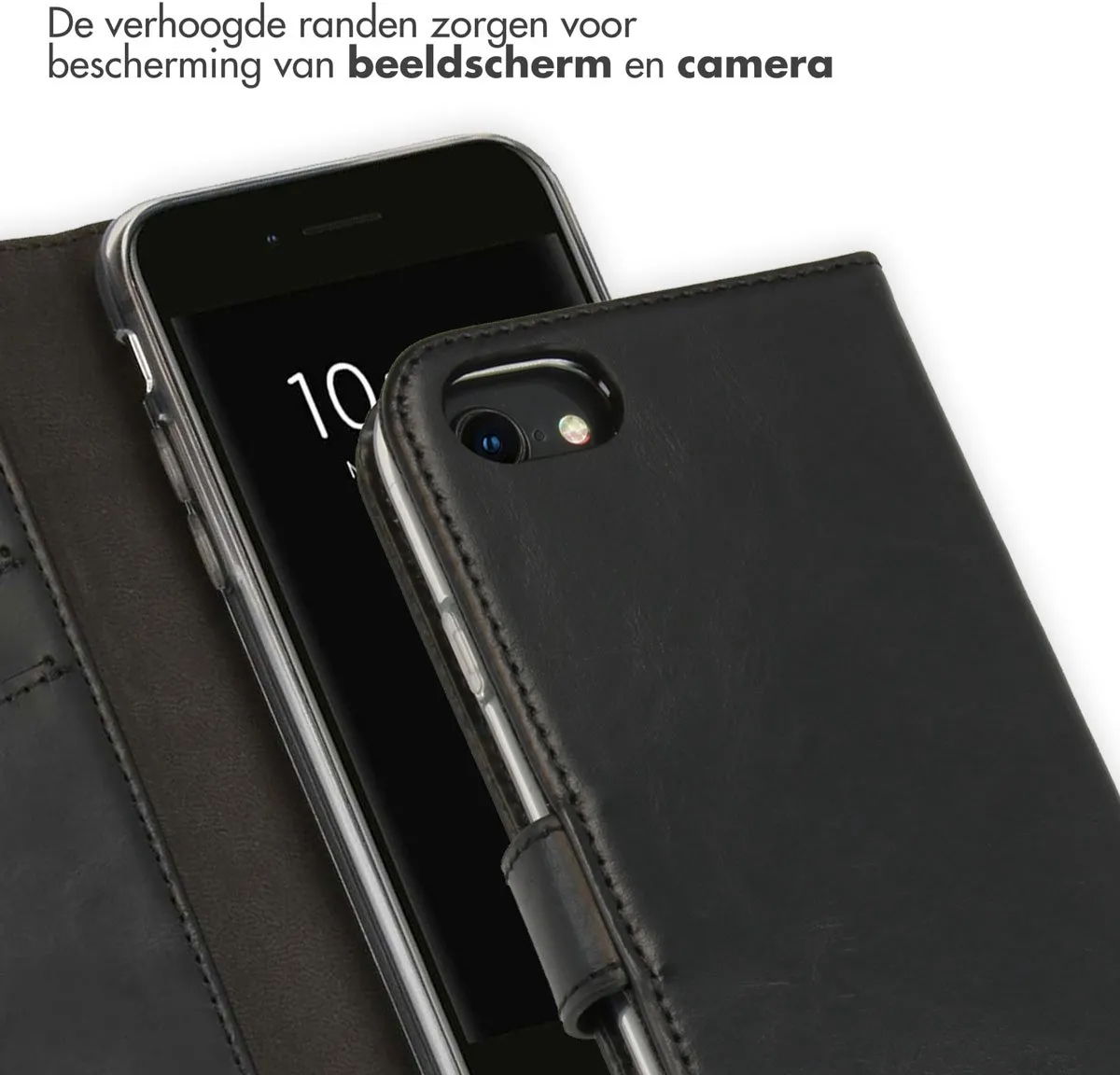 Selencia Hoesje iPhone SE/8/7/6s/6 - Echt Lederen Bookcase - Zwart