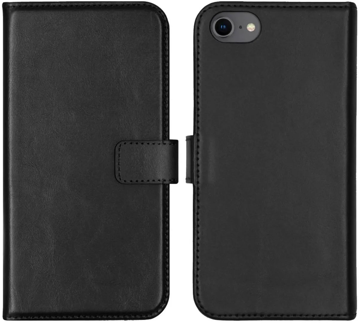 Selencia Hoesje iPhone SE/8/7/6s/6 - Echt Lederen Bookcase - Zwart