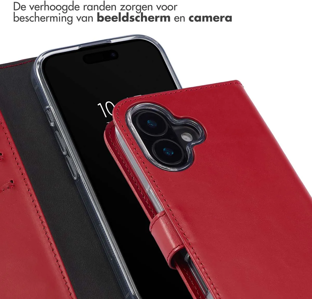 Selencia Hoesje iPhone 16 Plus Echt Lederen Bookcase - Rood