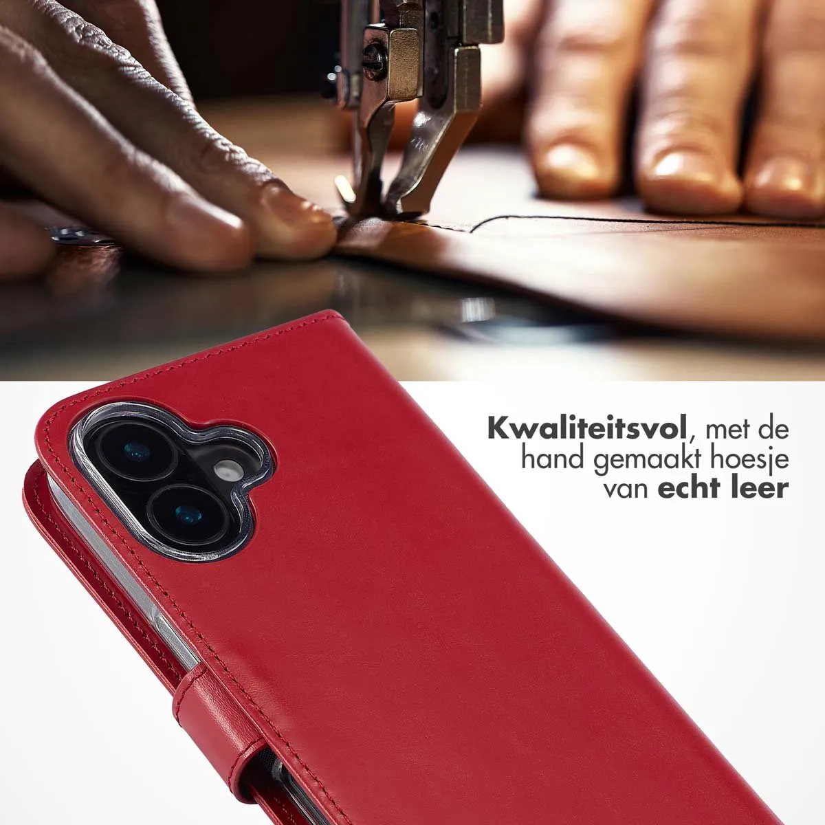 Selencia Hoesje iPhone 16 Plus Echt Lederen Bookcase - Rood