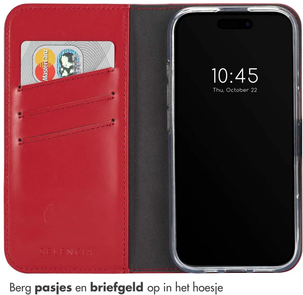 Selencia Hoesje iPhone 16 Plus Echt Lederen Bookcase - Rood