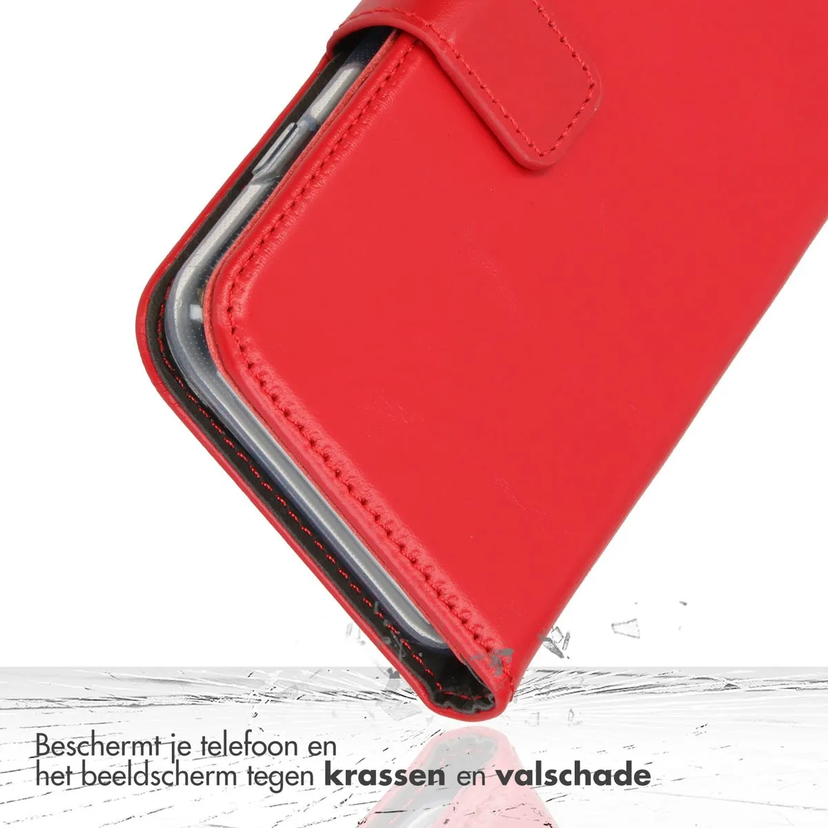 Selencia Hoesje iPhone 16 Plus Echt Lederen Bookcase - Rood