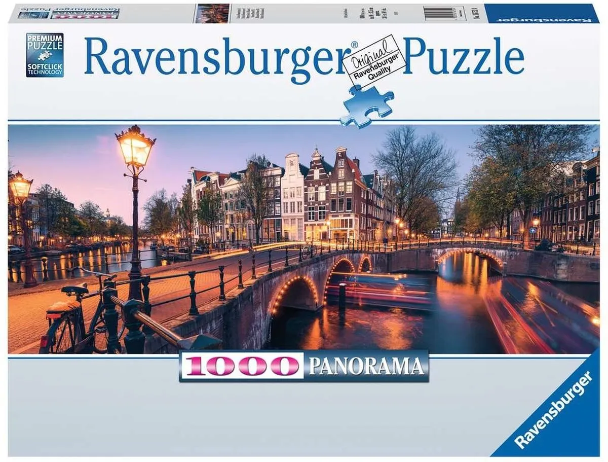 Ravensburger Panorama Puzzel Avond in Amsterdam 1000 Stuks - Multicolor