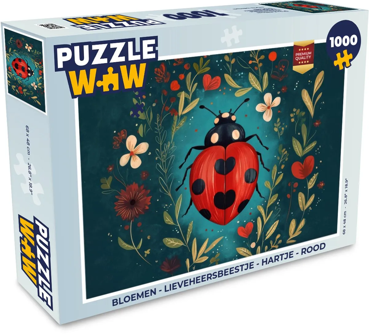 PuzzleWow Legpuzzel Bloemen - Lieveheersbeestje 1000 Stuks - Rood
