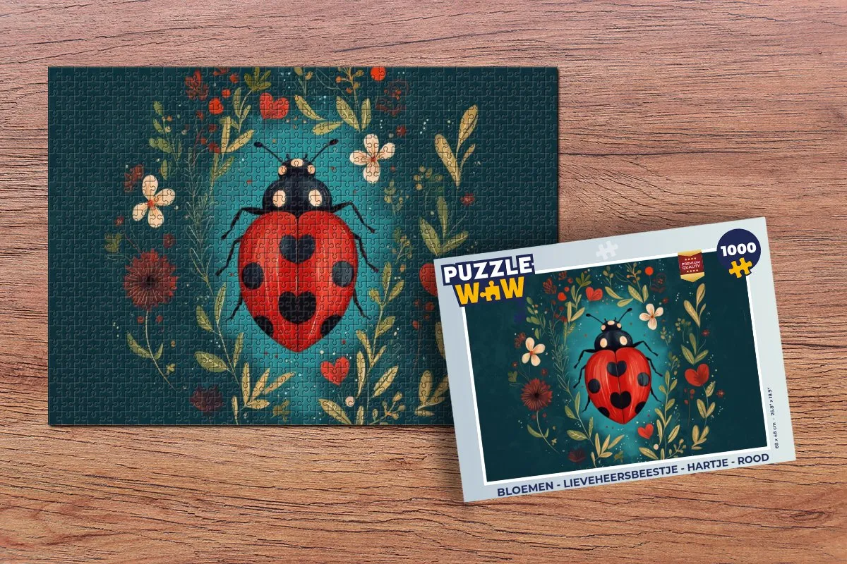 PuzzleWow Legpuzzel Bloemen - Lieveheersbeestje 1000 Stuks - Rood
