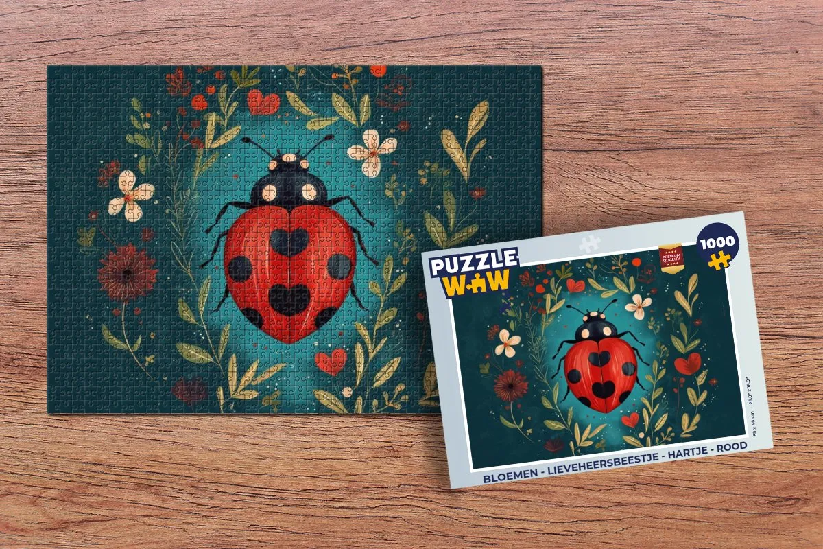 PuzzleWow Legpuzzel Bloemen - Lieveheersbeestje 1000 Stuks - Rood
