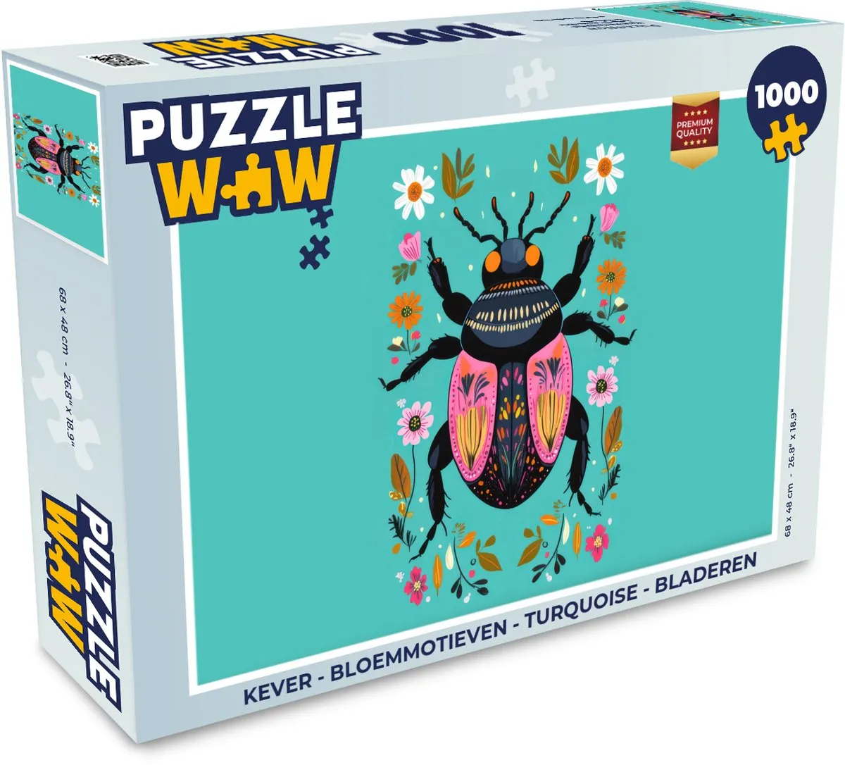 PuzzleWow Kever Bloemmotieven Legpuzzel 1000 Stuks - Turquoise