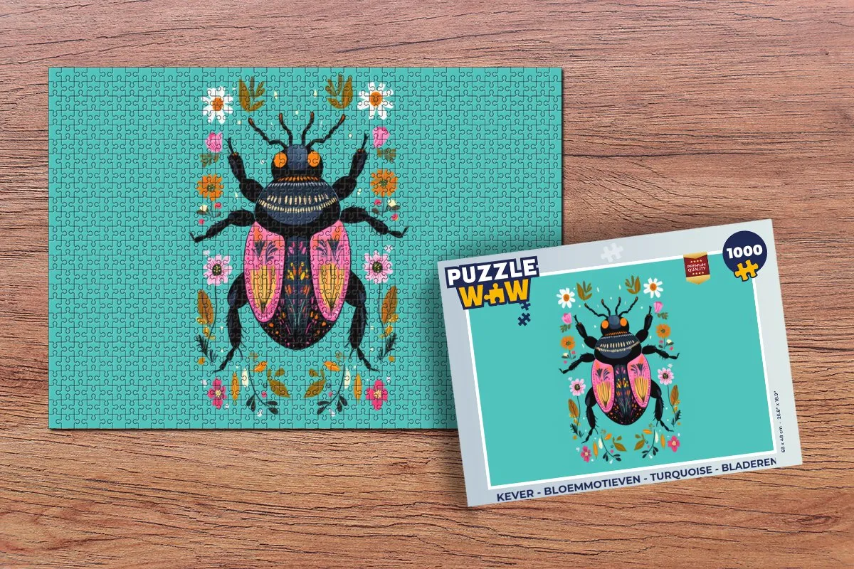 PuzzleWow Kever Bloemmotieven Legpuzzel 1000 Stuks - Turquoise