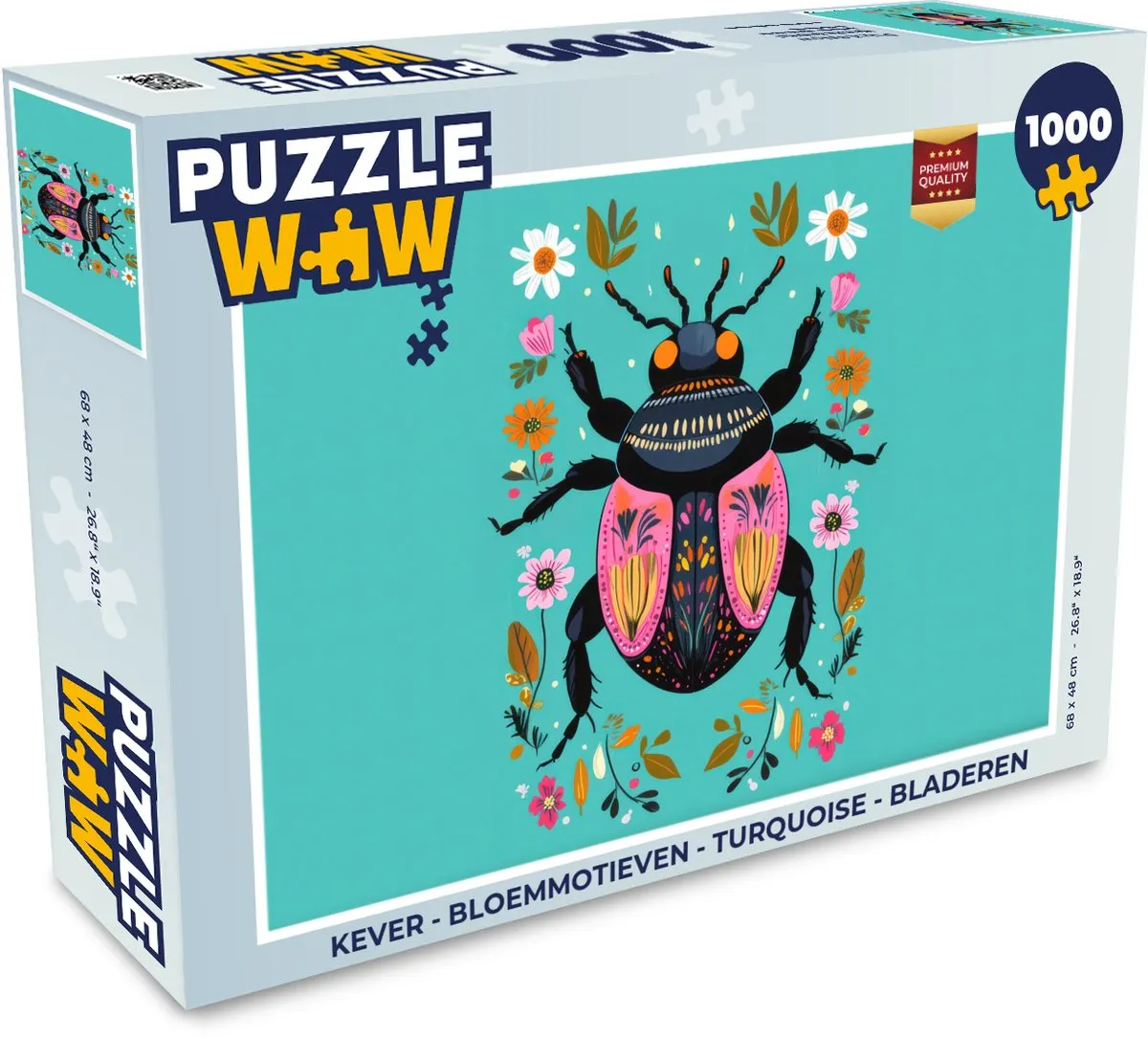 PuzzleWow Kever Bloemmotieven Legpuzzel 1000 Stuks - Turquoise