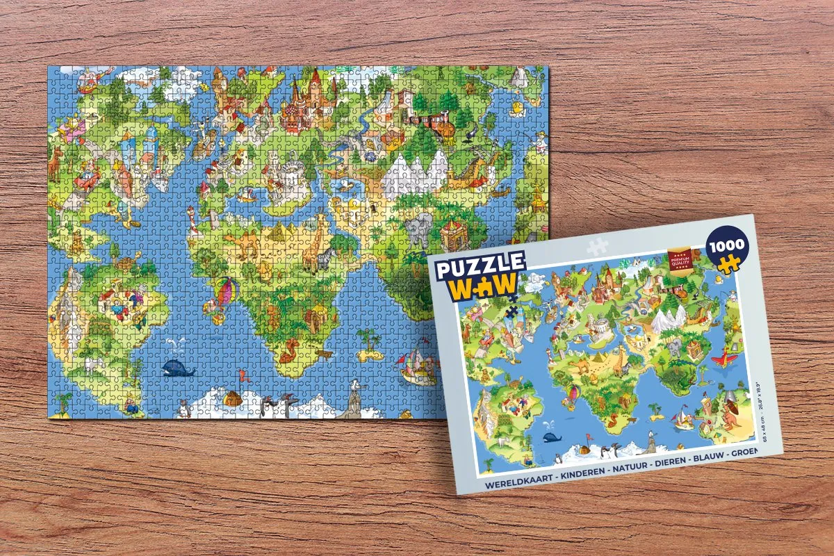 PuzzleWow Wereldkaart Legpuzzel 1000 Stuks - Multicolor