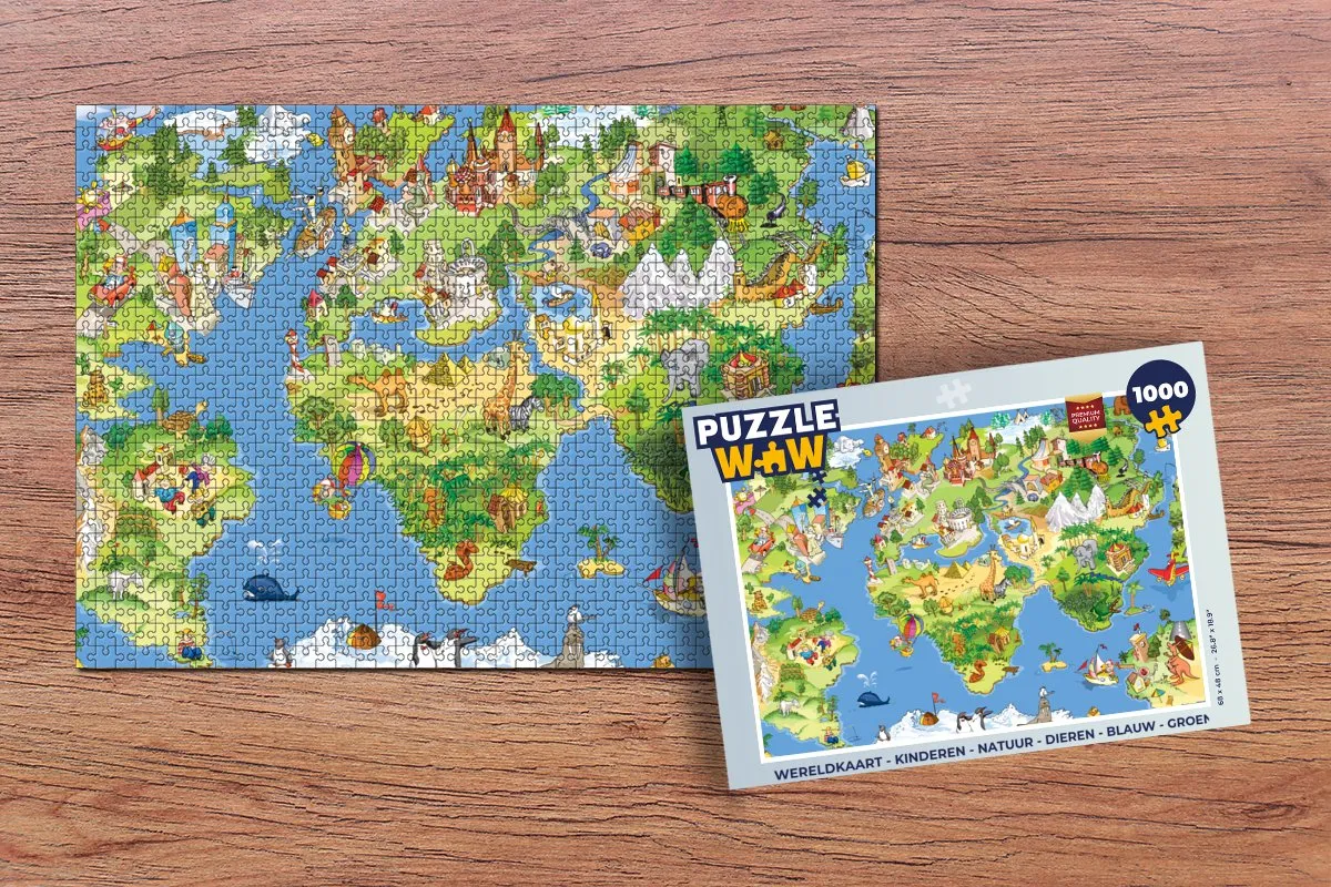 PuzzleWow Wereldkaart Legpuzzel 1000 Stuks - Multicolor