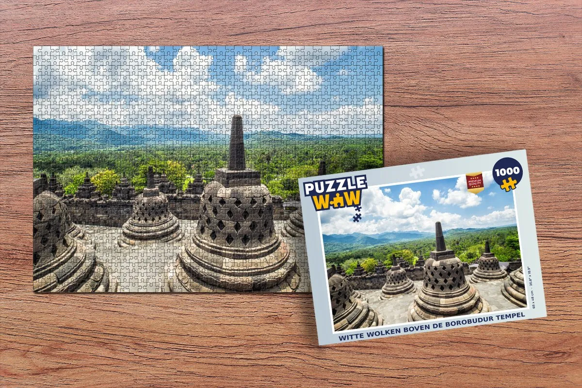 PuzzleWow Legpuzzel Witte Wolken Borobudur 1000 Stuks