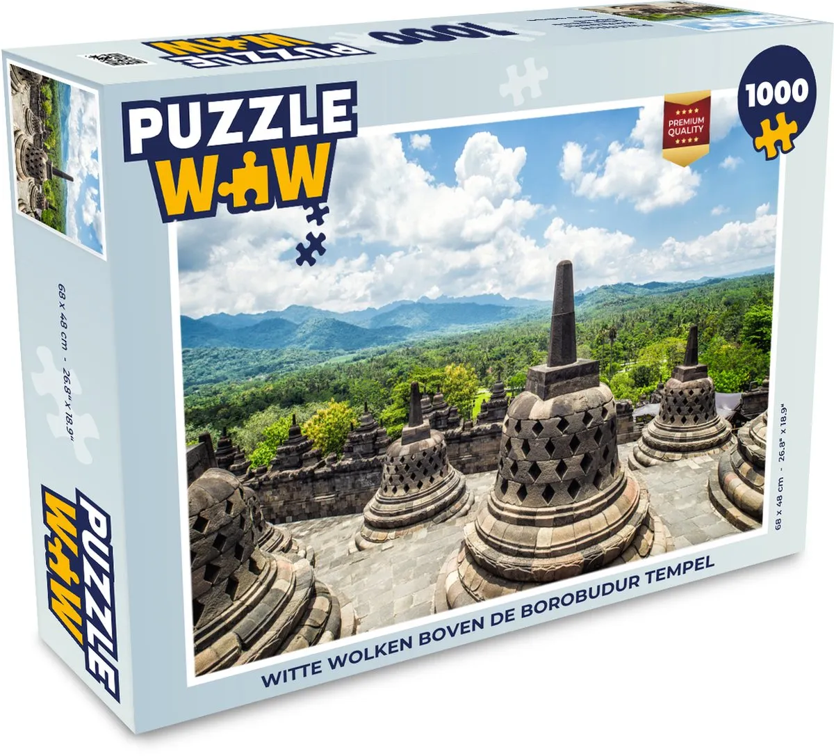 PuzzleWow Legpuzzel Witte Wolken Borobudur 1000 Stuks - Multicolor