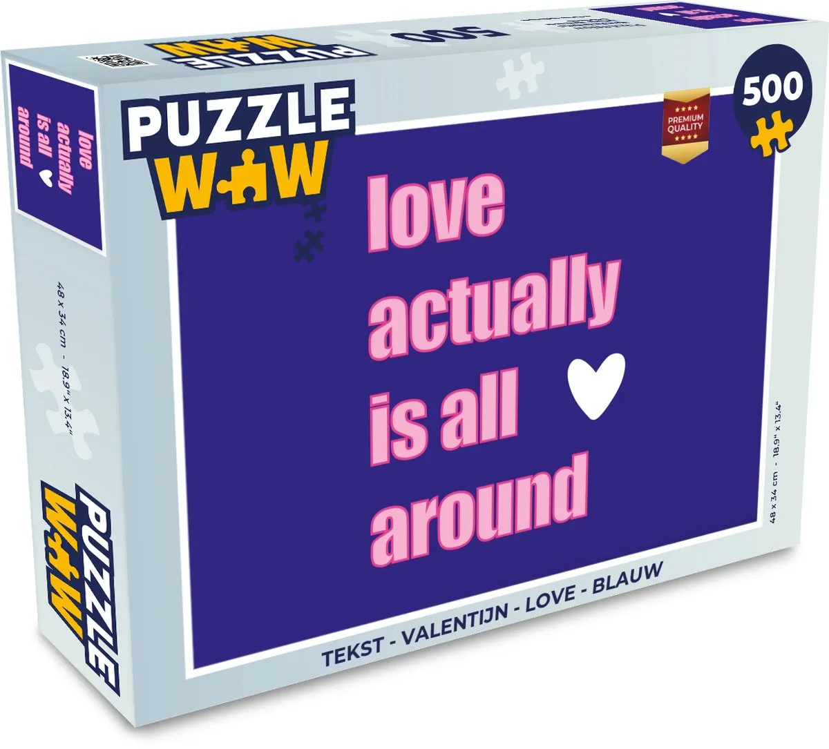 PuzzleWow Valentijn Love Legpuzzel 500 Stuks - Blauw/Rozetext