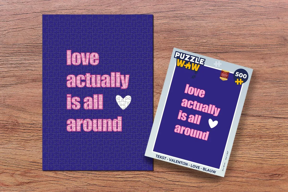PuzzleWow Valentijn Love Legpuzzel 500 Stuks - Blauw/Rozetext