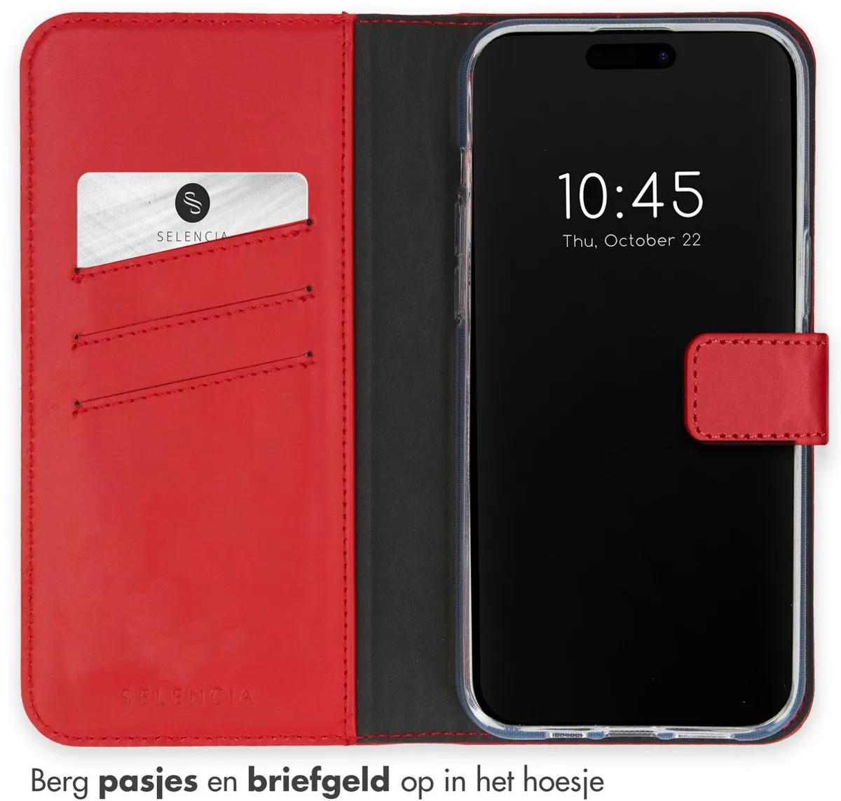 Selencia Hoesje iPhone 15 Pro Max - Rood Lederen Bookcase - 3 Pasjes