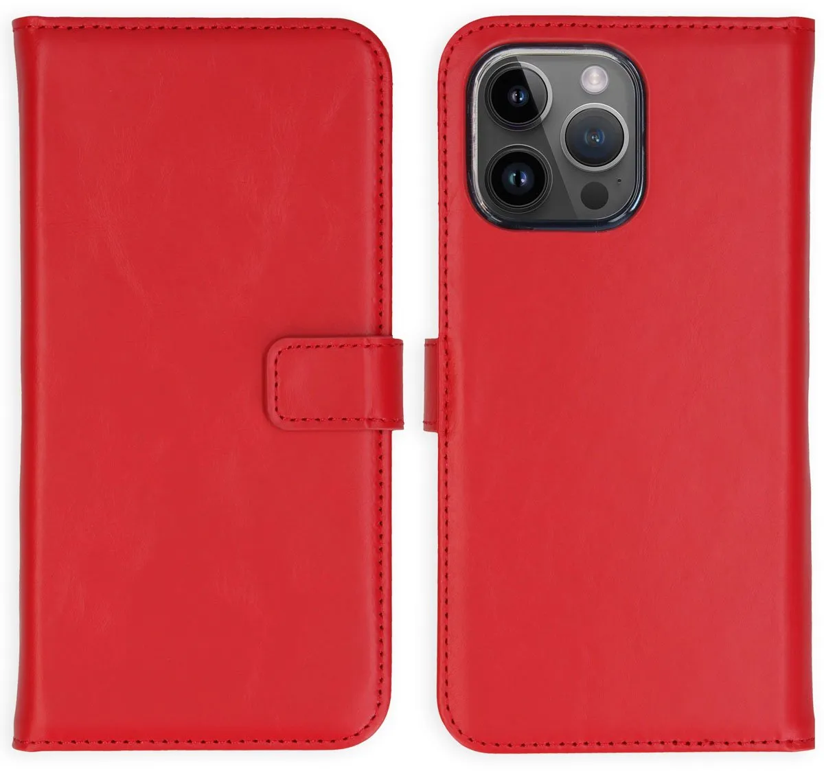 Selencia Hoesje iPhone 15 Pro Max - Rood Lederen Bookcase - 3 Pasjes