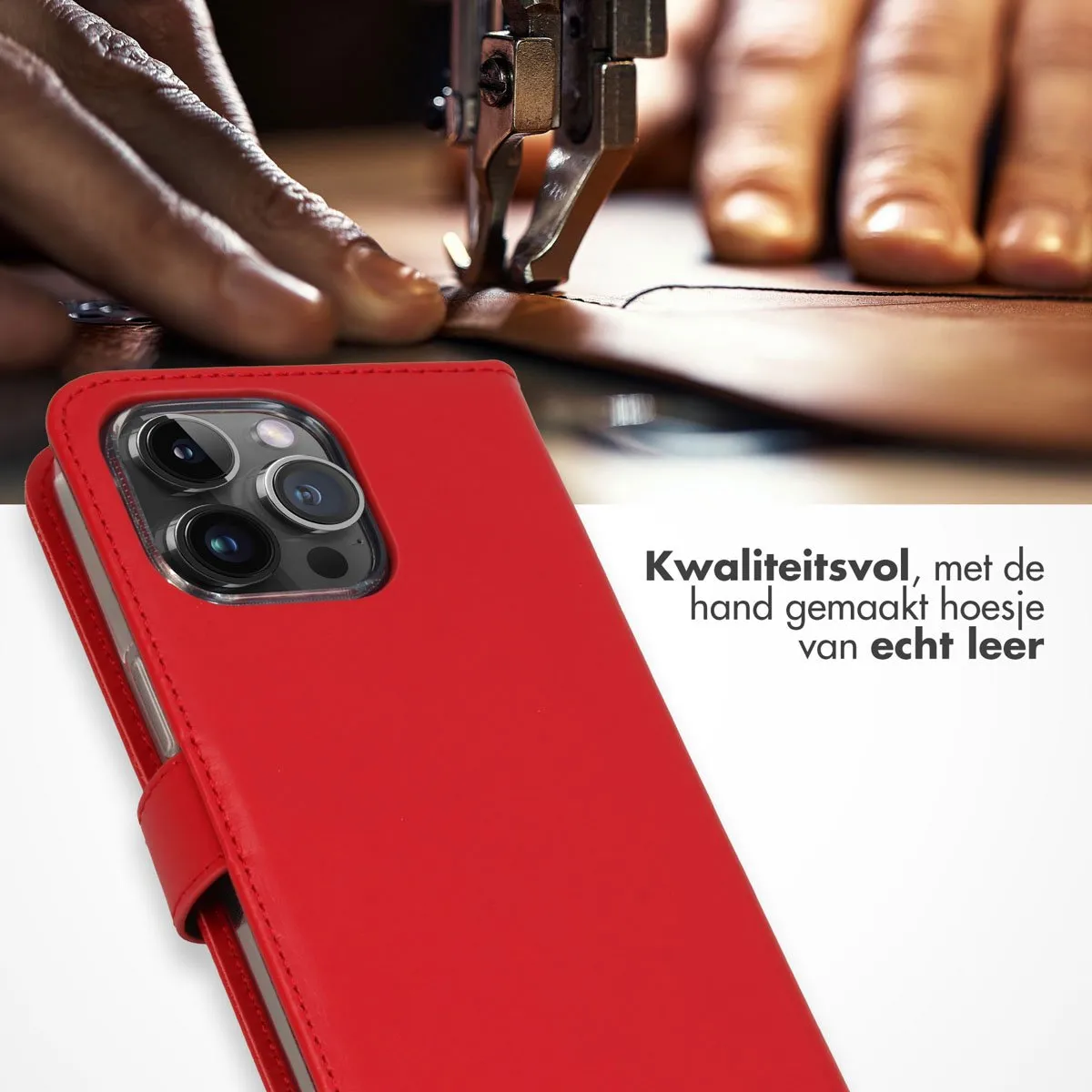 Selencia Hoesje iPhone 15 Pro Max - Rood Lederen Bookcase - 3 Pasjes
