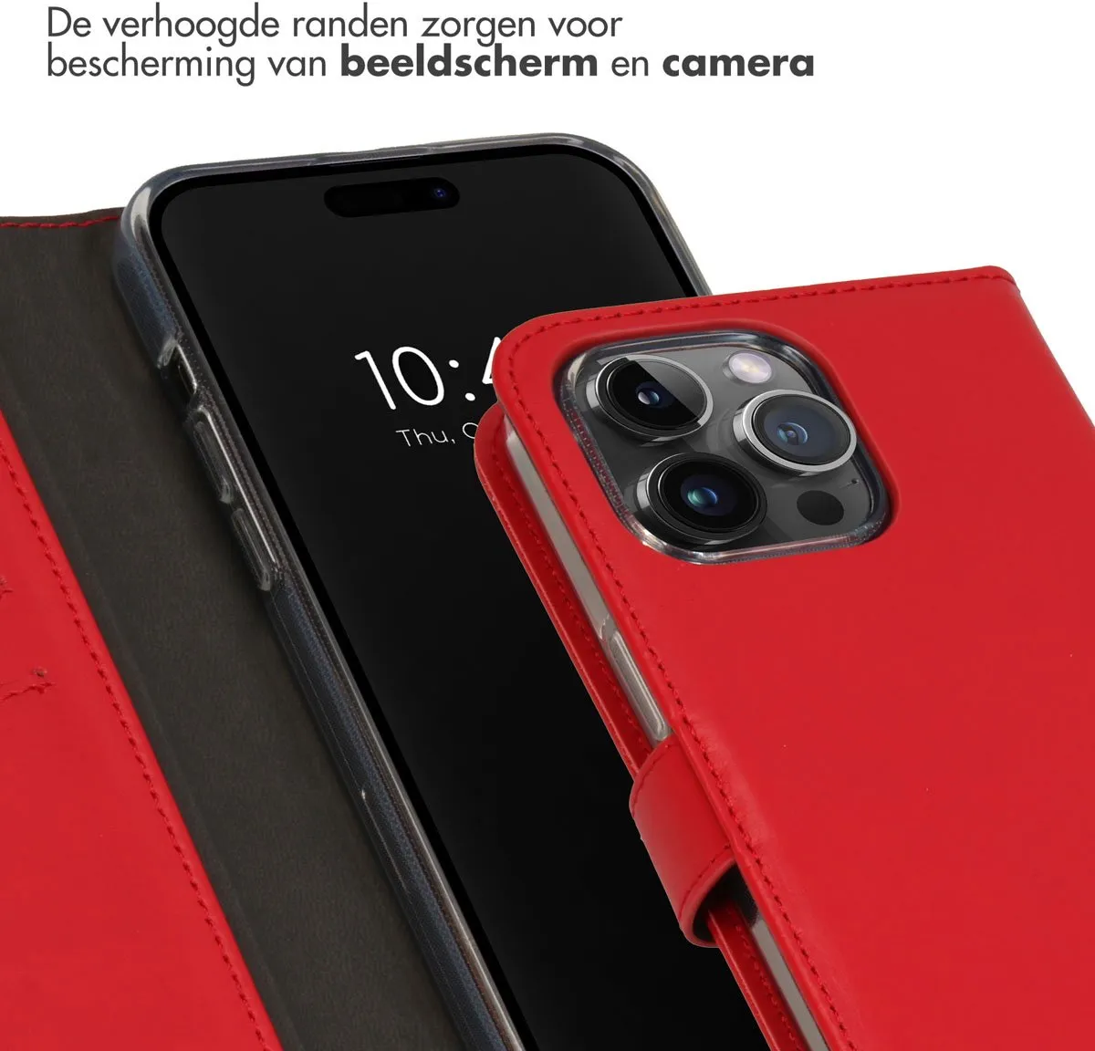 Selencia Hoesje iPhone 15 Pro Max - Rood Lederen Bookcase - 3 Pasjes