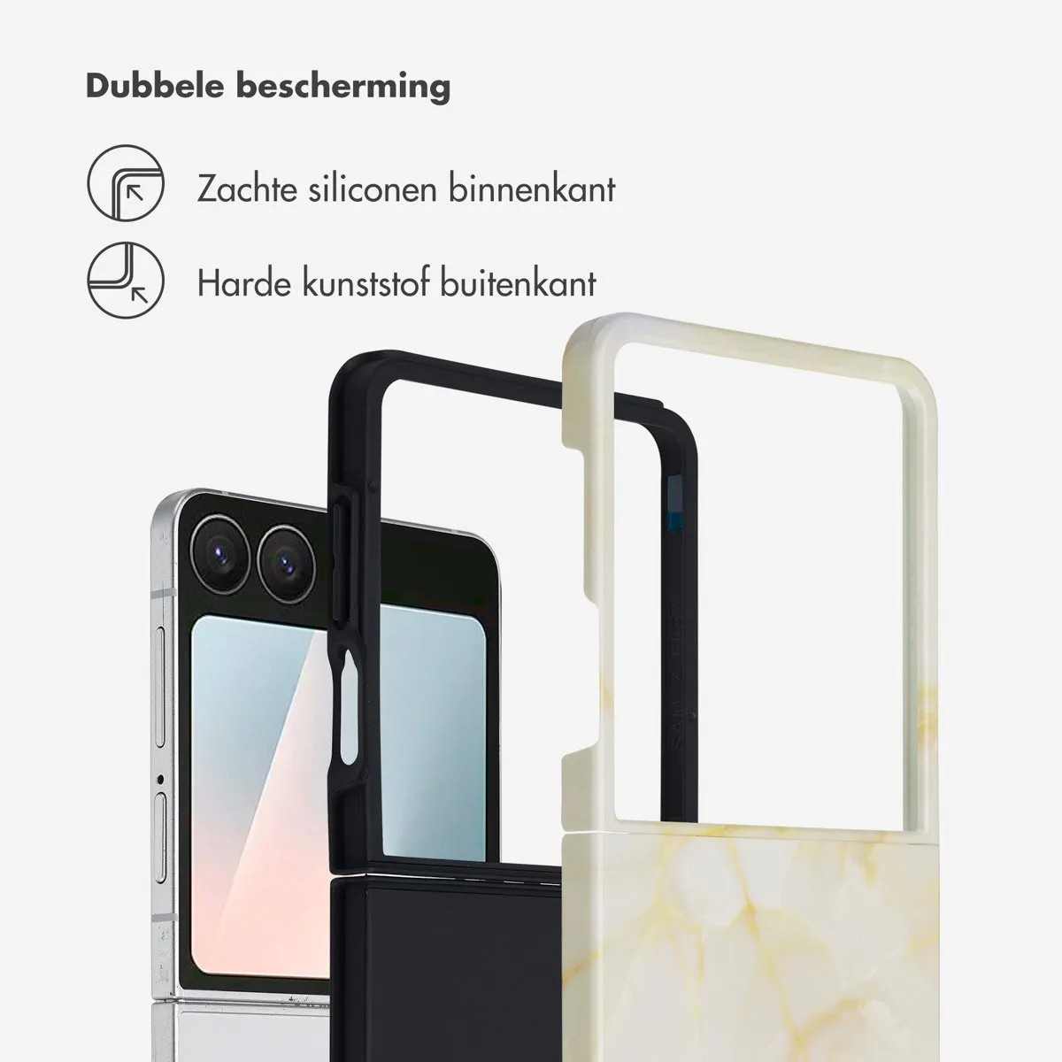 Selencia Hoesje Samsung Galaxy Z Flip 7 - Golden Beige Marble