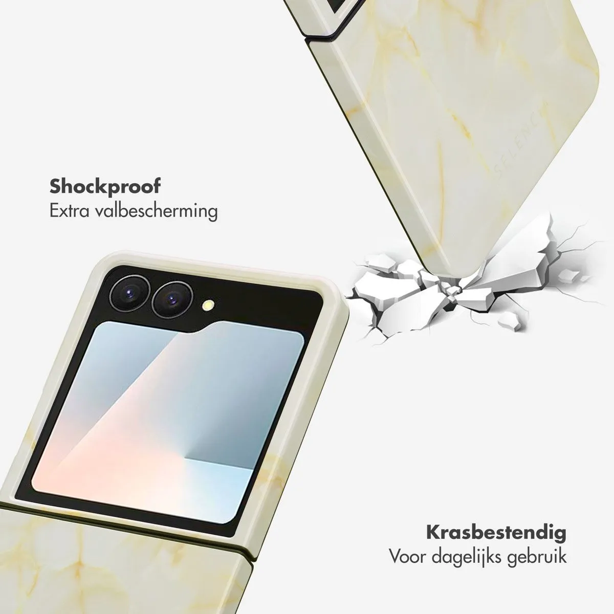 Selencia Hoesje Samsung Galaxy Z Flip 7 - Golden Beige Marble