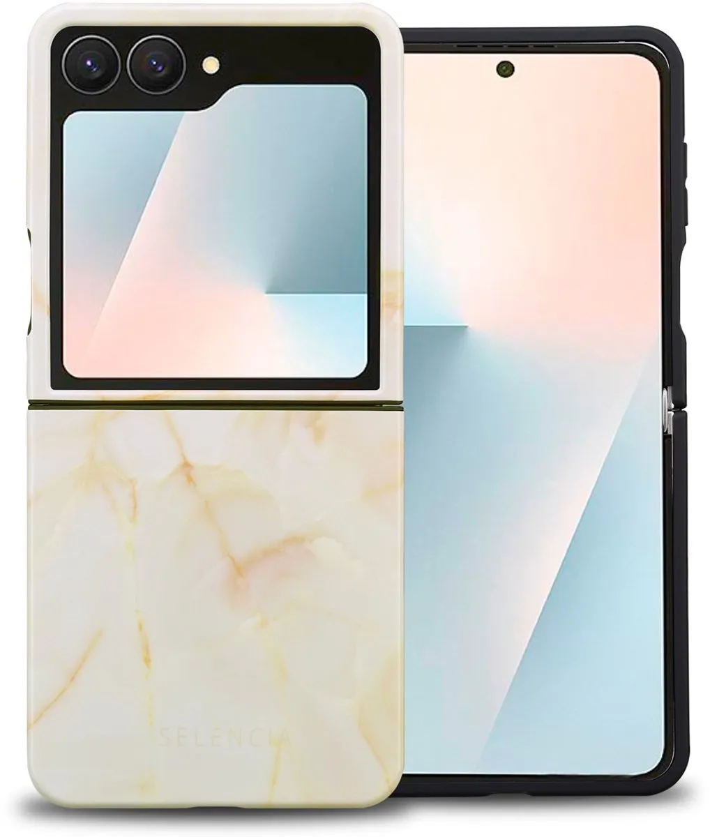 Selencia Hoesje Samsung Galaxy Z Flip 7 - Golden Beige Marble