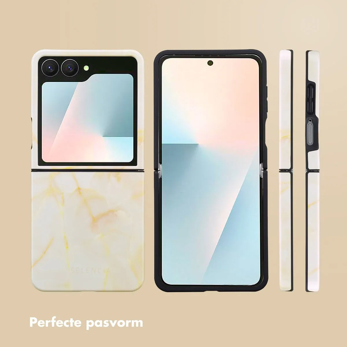 Selencia Hoesje Samsung Galaxy Z Flip 7 - Golden Beige Marble - afbeelding 6 van 6