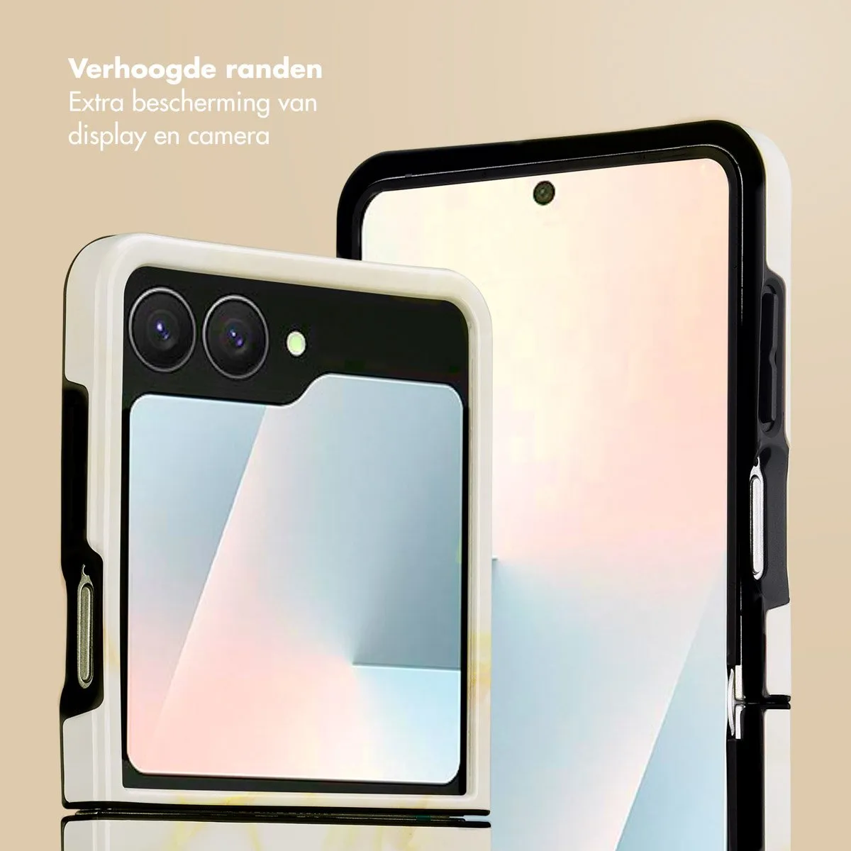Selencia Hoesje Samsung Galaxy Z Flip 7 - Golden Beige Marble