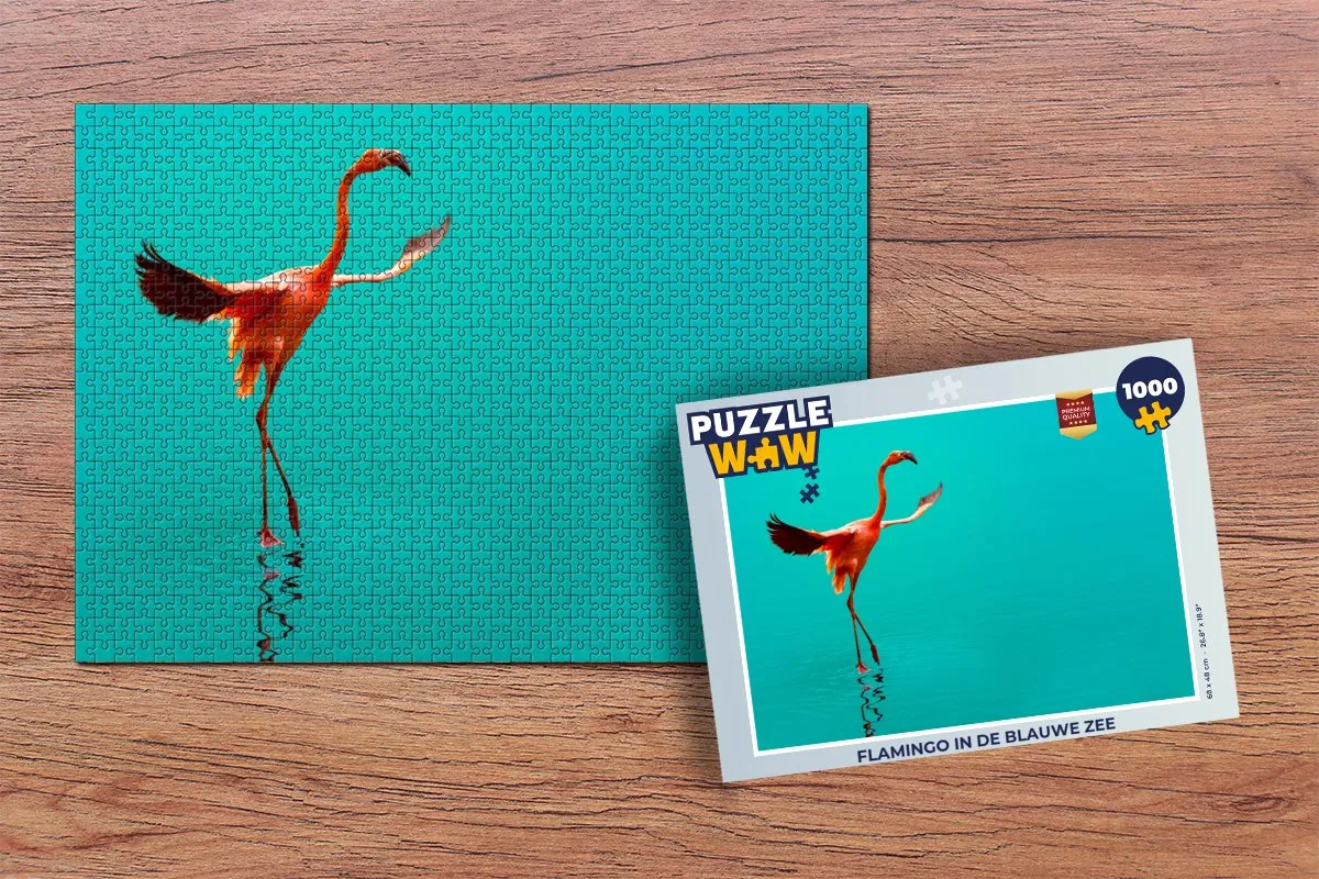 PuzzleWow Legpuzzel Flamingo in de Blauwe Zee 1000 Stuks - Multicolor
