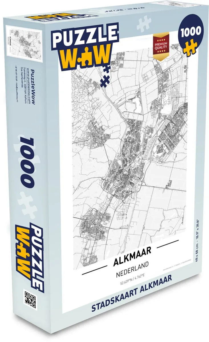 PuzzleWow Stadskaart Alkmaar Legpuzzel 1000 Stuks - Multicolor