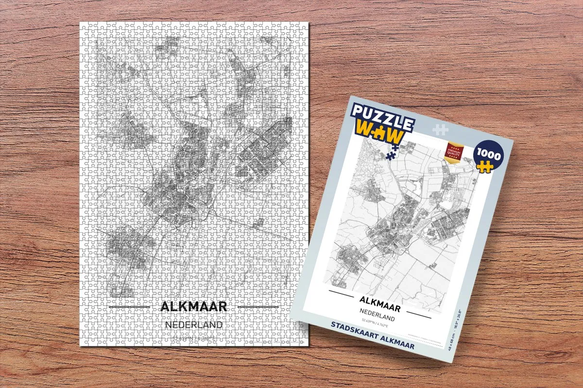 PuzzleWow Stadskaart Alkmaar Legpuzzel 1000 Stuks - Multicolor