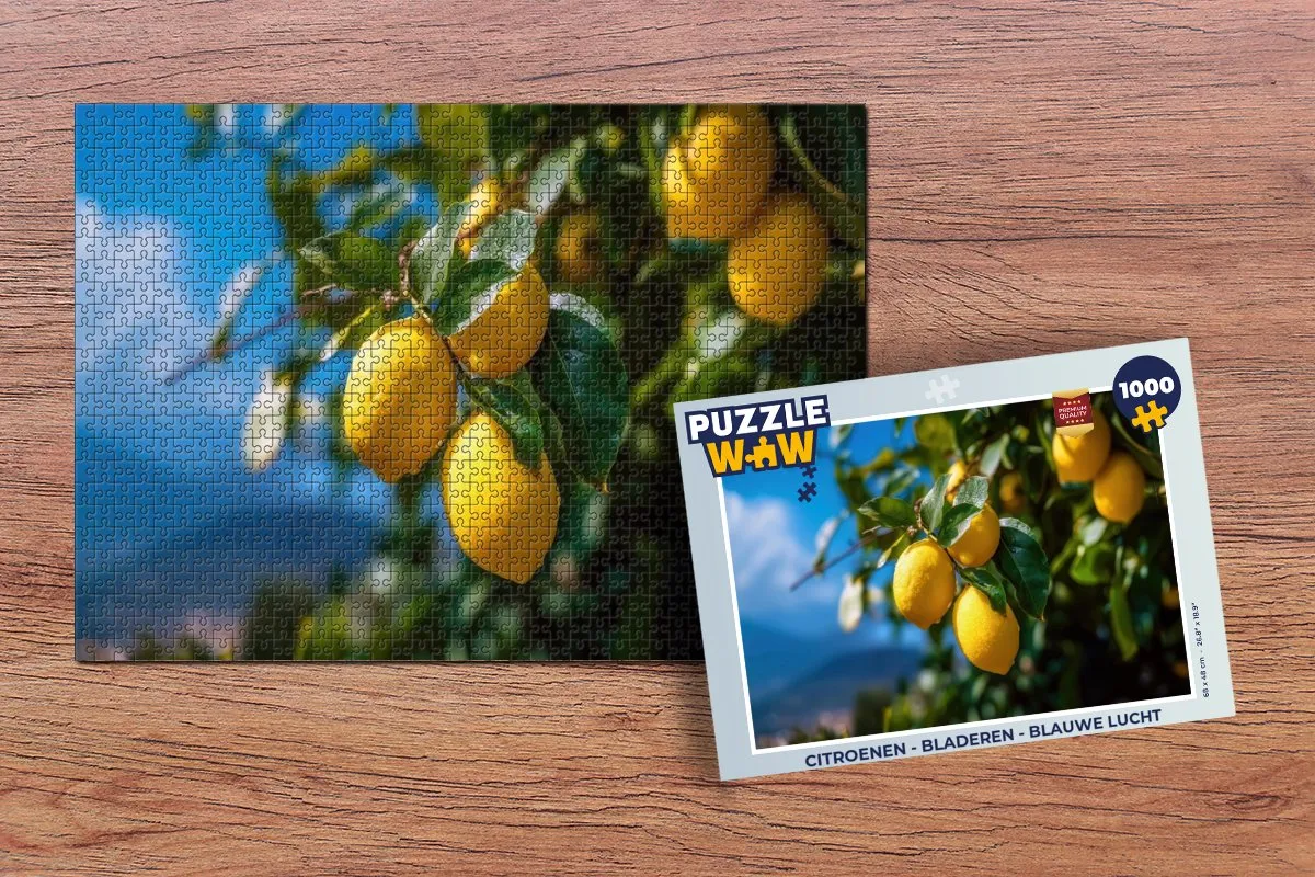 PuzzleWow Legpuzzel 1000 Stuks - Citroenen/Bladeren/Blaue lucht