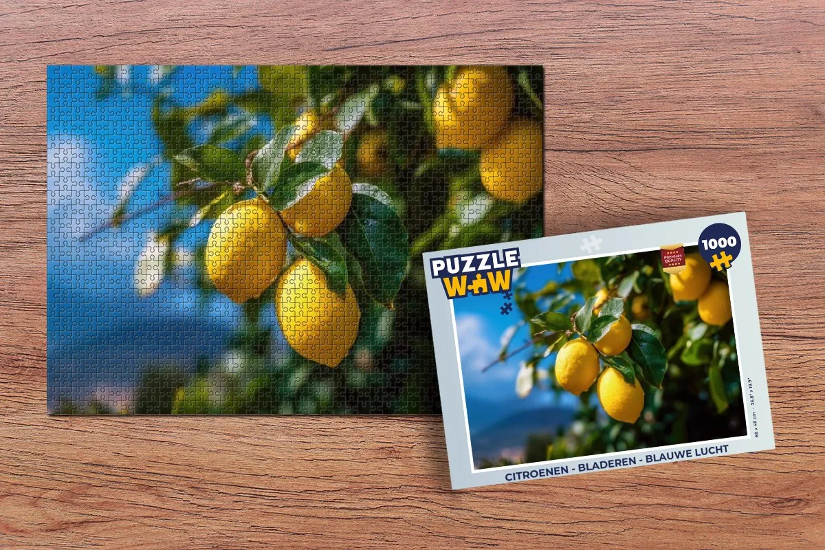 PuzzleWow Legpuzzel 1000 Stuks - Citroenen/Bladeren/Blaue lucht