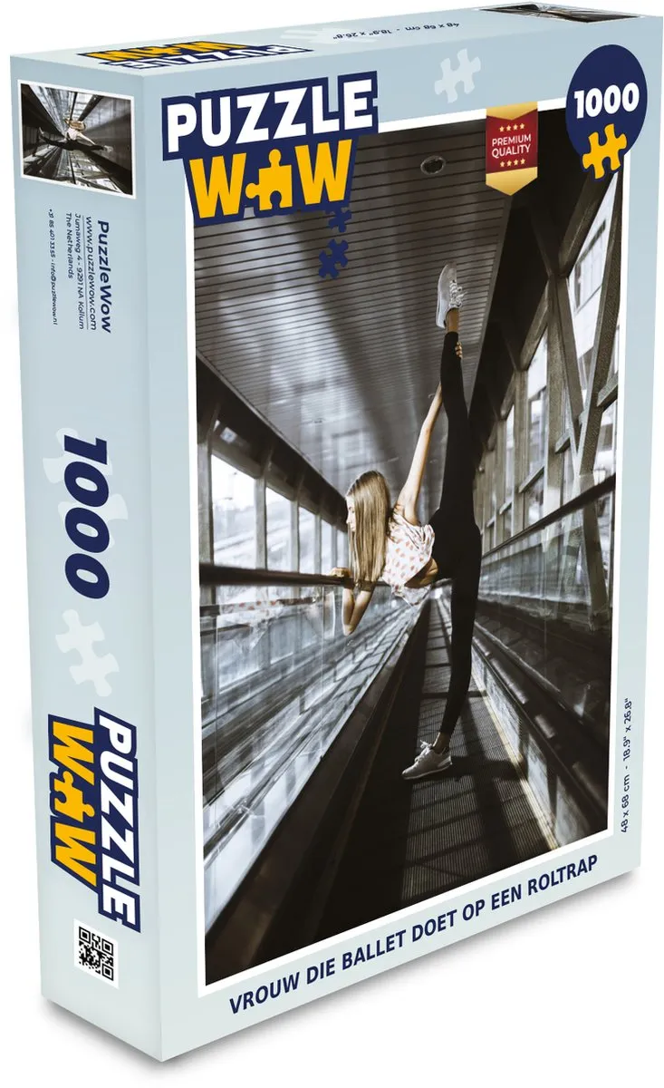 PuzzleWow Legpuzzel Vrouw op Roltrap - 1000 Stuks - Multicolor