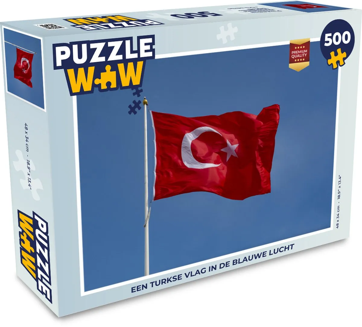 PuzzleWow Turkse Vlag in Blauwe Lucht Legpuzzel 500 Stuks - Multicolor