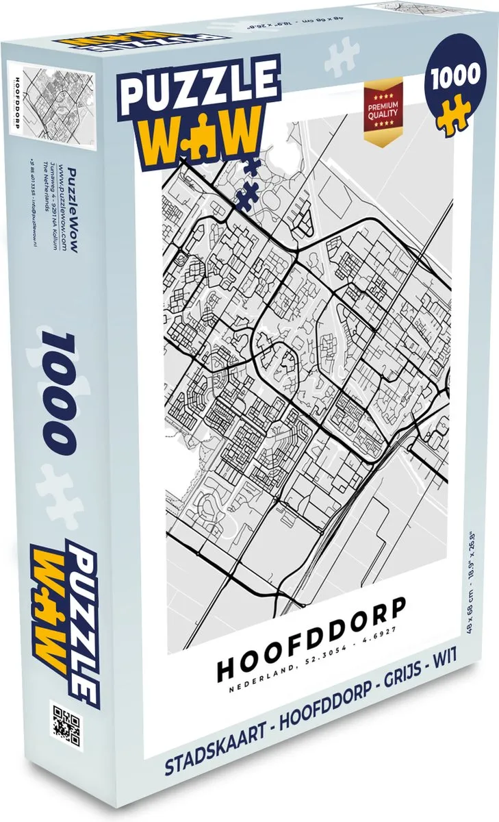 PuzzleWow Stadskaart Hoofddorp Legpuzzel 1000 Stuks - Multicolor