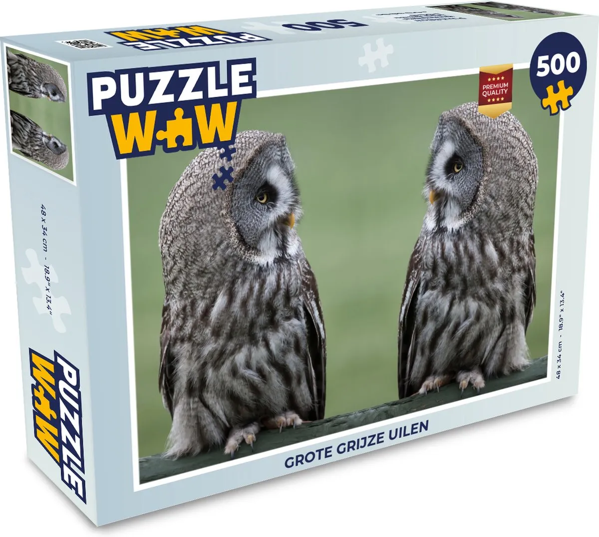 PuzzleWow Legpuzzel Grote grijze uilen 500 Stuks - Multicolor