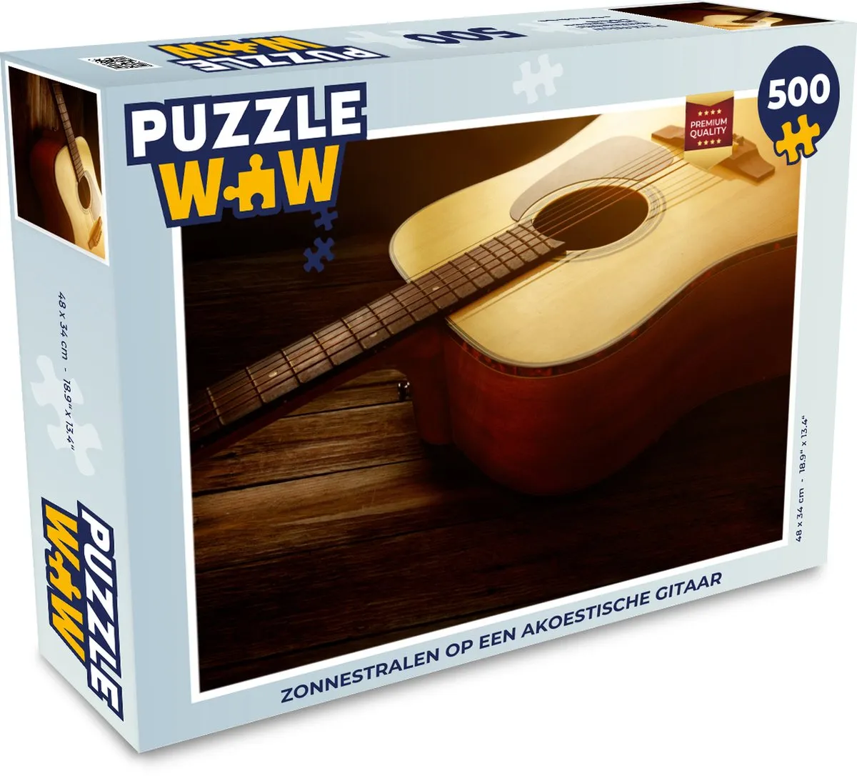 PuzzleWow Zonnestralen op een akoestische gitaar Legpuzzel 500 Stuks - Multicolor