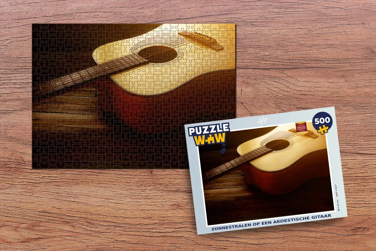 PuzzleWow Zonnestralen op een akoestische gitaar Legpuzzel 500 Stuks - Multicolor