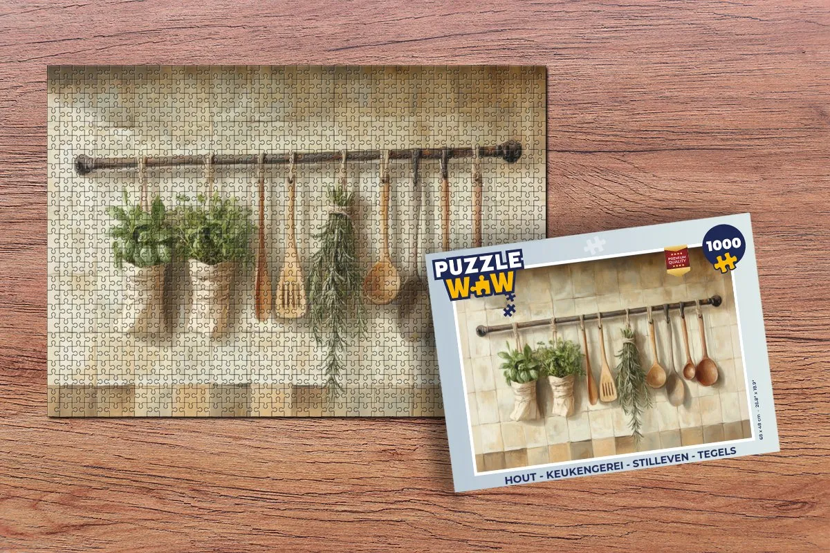 PuzzleWow Stilleven Houten Keukengerei Legpuzzel 1000 Stuks