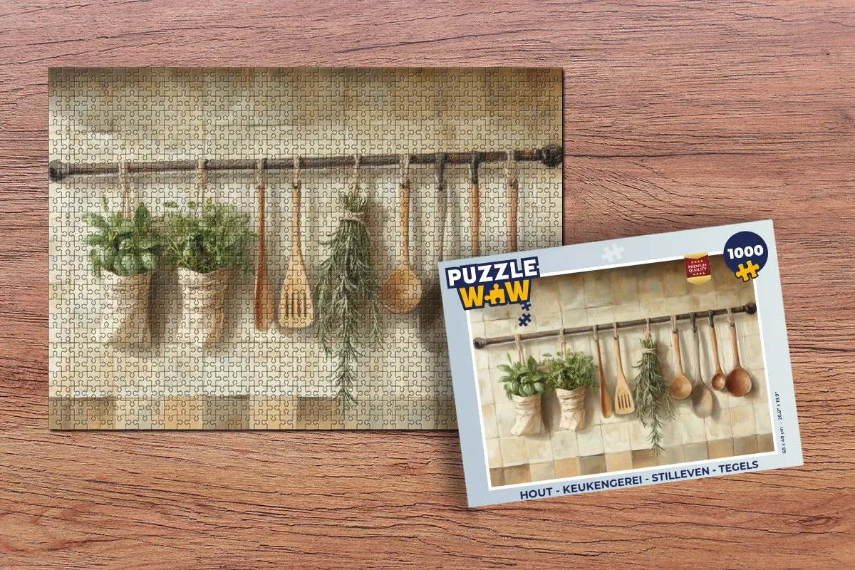 PuzzleWow Stilleven Houten Keukengerei Legpuzzel 1000 Stuks